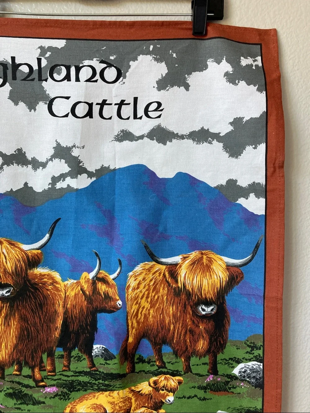 NWT Retro Highland cattle Glen Appin Scotland Scottish Tea Towel Farmhouse